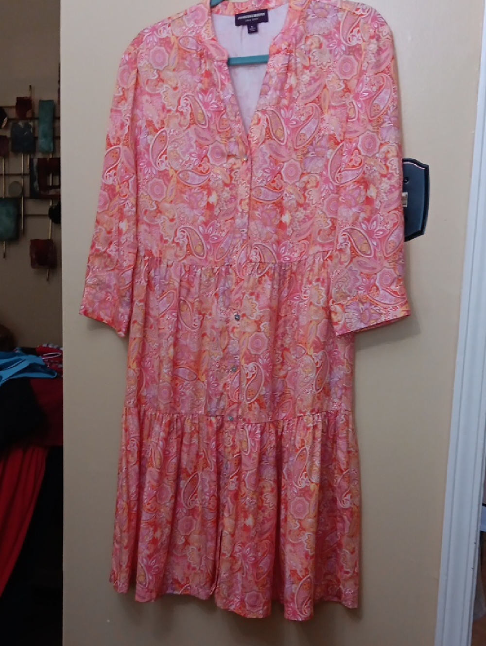 Johnston & Murphy Coral-Pink Paisley Tiered Midi Dress